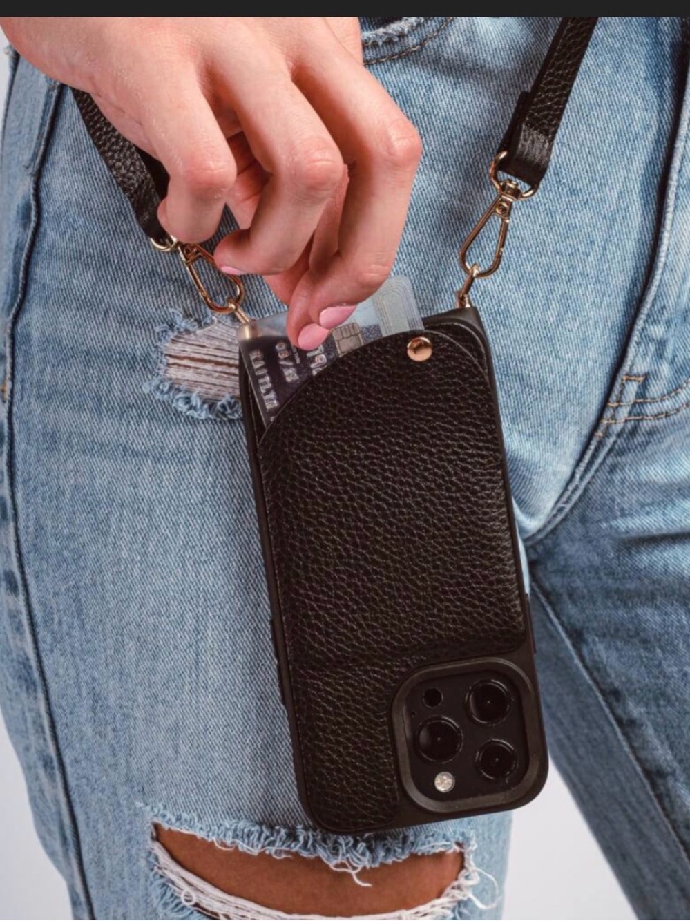 Noemi’s Black Napa Leather Crossbody & Wallet Phone Case with Strap 13 Pro - Picture 9 of 10